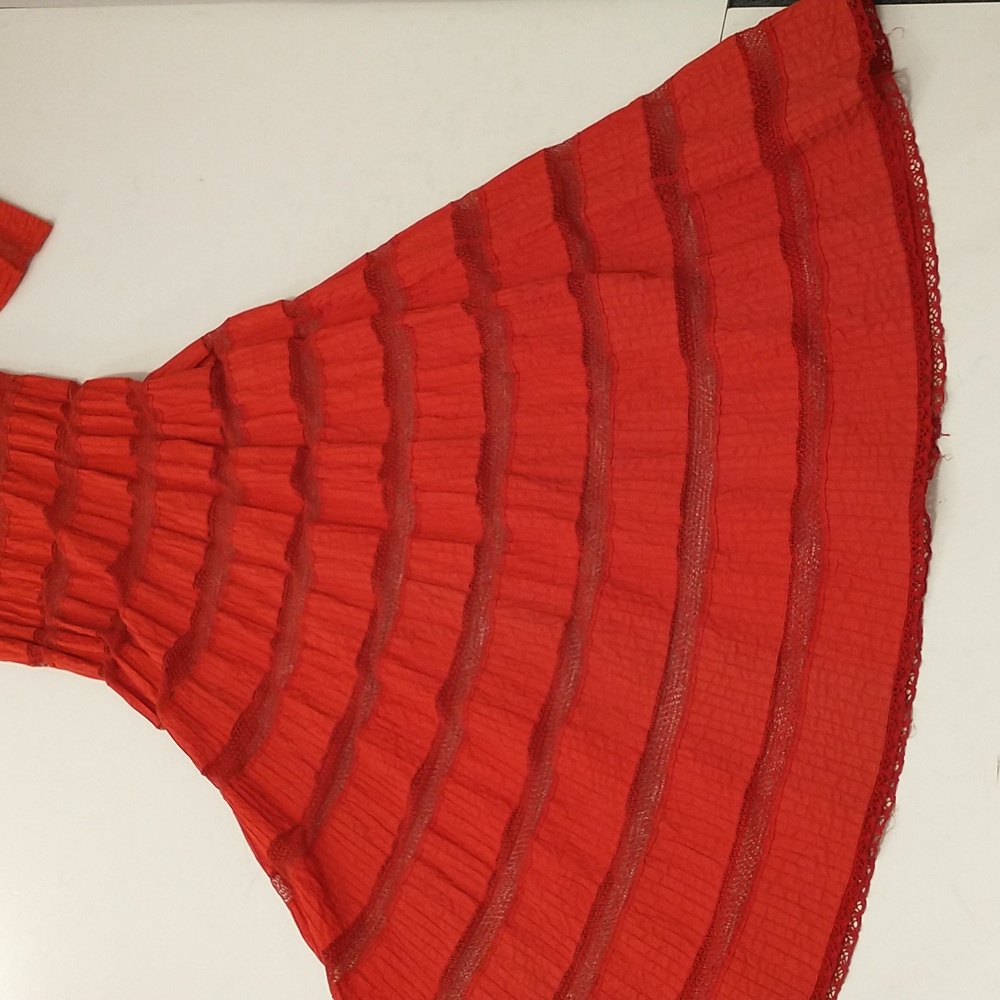 Red Mexican Wedding Dress Delicate Cotton Crochet 59" Long Traditional Fem Maxi - Picture 10 of 14